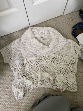 Free People Cream Open-Knit Cowl Neck Sweater